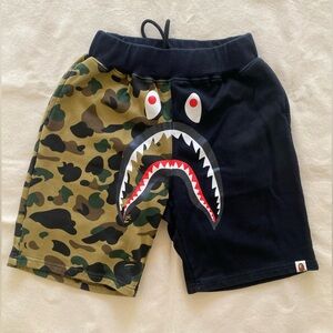 A Bathing Ape BAPE Shark Shorts Size XL | Half Black Half Yellow Camo